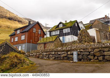 Bour, Faroe Islands - 30 April 2018: View Of The Bour On Vagar Island. A Small Village Situated On T