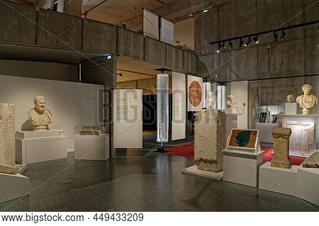 Lyon, France, February 15, 2022 : An Exhibition Room In Lugdunum, The Symbiosis Between A Unesco-lis