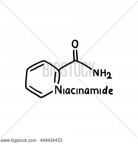 Niacinamide Ingredient For Skin Care Product Label. Molecular Chemical Formula Emblem For Treatment 