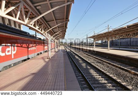 Santiago, Chile - February 20, 2013: View Of The Central Railway Station At Sunset.
