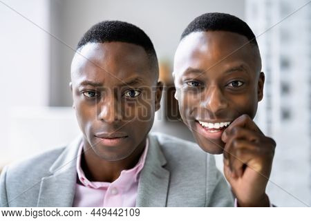 Self Impostor Disorder And Depression. Man With Panic And Phobia