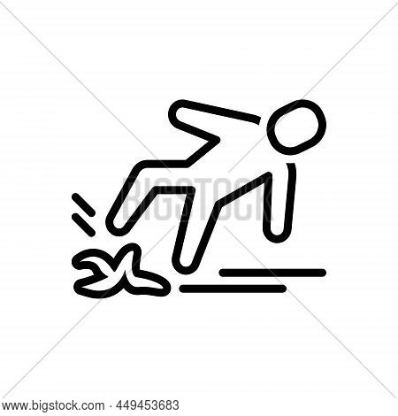 Black Line Icon For Slip Accident Banana-peel Mistake Topple Fall-down Fall-in Fail Accident Slipper