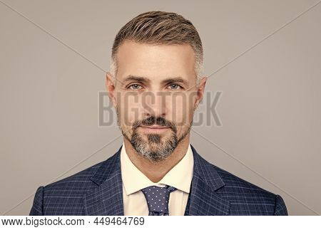 Mature Businessman Portrait With Grizzled Hair In Formal Suit, Businessman