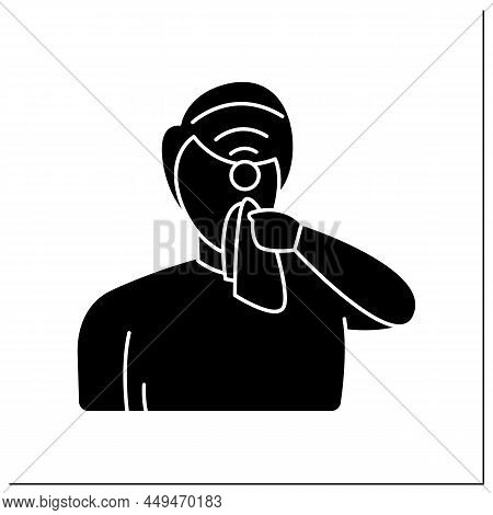 Allergy Glyph Icon. Man, Suffering Sinus Headache And Wiping Runny Nose. Flu, Common Cold And Season