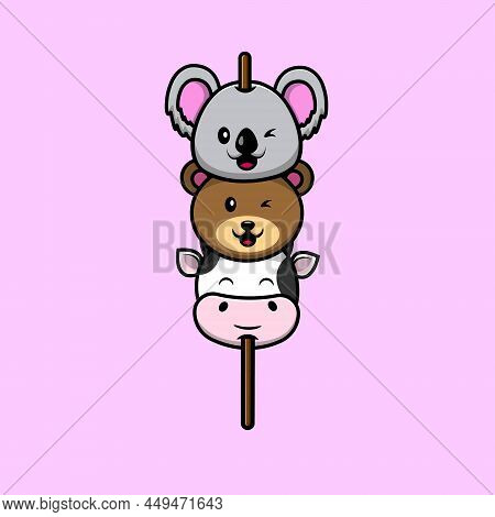 Animal On Stick Cartoon Vector Icon Illustration. Animal Food Icon Concept Isolated Premium Vector. 