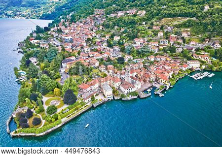 Town Of Torno On Como Lake Aerial View, Lombardy Region Of Italy