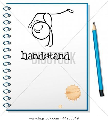 Notebook s náčrtek člověk dělá stojka