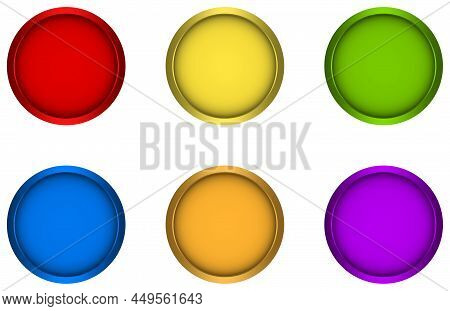 Red, Yellow, Green Button, Blue, Orange, Purple Button Vector Set On White Isolated Back.
Round Web 