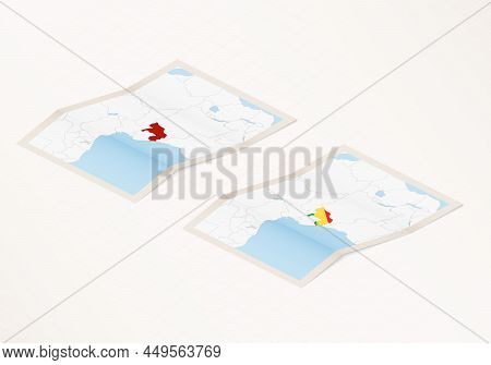 Two Versions Of A Folded Map Of Congo With The Flag Of The Country Of Congo And With The Red Color H