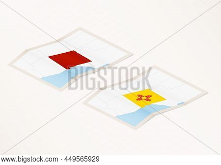 Two Versions Of A Folded Map Of New Mexico With The Flag Of The Country Of New Mexico And With The R