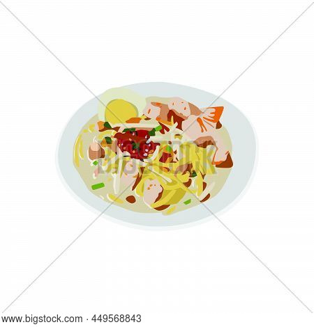 Mie Celor Indonesian Food Design Vector For Print, Decoration, Element Design And Background