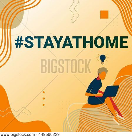 Text Caption Presenting Hashtag Stay At Home. Business Concept A Trending Label In Social Media Rela