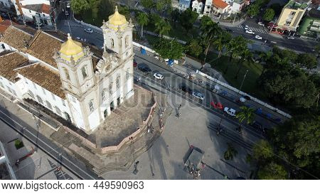 Salvador, Bahia, Brazil - February 14, 2022: Aerial View Of The Basilica Nosso Senhor Do Bonfim In T