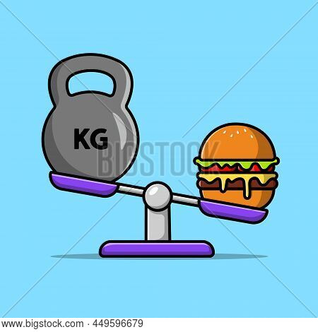 Meisuring Weight Fitness Ball Burger Cartoon Vector Icon Illustration. Health Food Icon Concept Isol