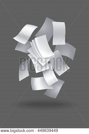 Realistic Falling Paper Sheets. Set Of Flying Curved Leaves Of Paper. Vector Loose Soar Of Notes Wit