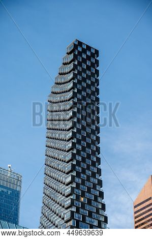 Calgary, Albert A - February 6, 2022: Looking Up At The Telus Sky Tower In Calgary.