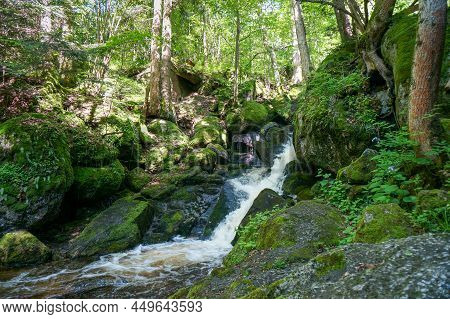 Idyllic Scenery: Beautiful Waterfall Cascades In Ysperklamm In Lower Austria. Waldviertel. Nature An