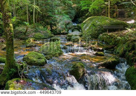 Idyllic Scenery: Beautiful Waterfall Cascades In Ysperklamm In Lower Austria. Waldviertel.