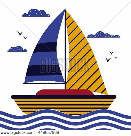 Ship On Water. Travel And Adventure, Vacation And Vacation. Minimalistic Image For Greeting And Invi