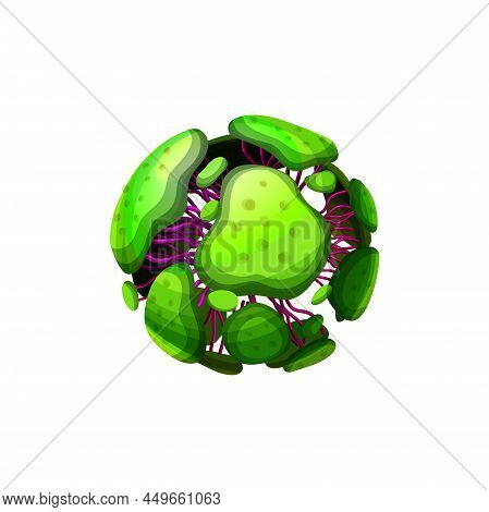 Split Planet Ill On Virus Isolated Fantasy Cartoon Globe. Vector Deep Space Asteroid, Habitable Fant