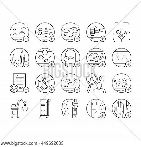 Dermatology Problem Collection Icons Set Vector. Dermatology Disease Clinic Treatment And Photodynam