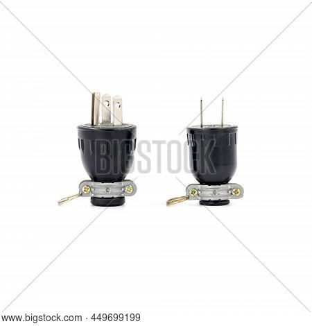 Male 3 Pin And 2 Pin Electrical Plug Connecter Isolated On White Background.