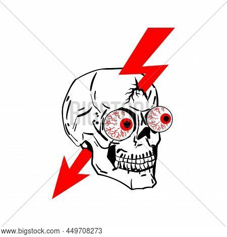 Skull And Lightning Sign Of Danger. High Voltage Icon. Security Symbol. Danger! Keep Out