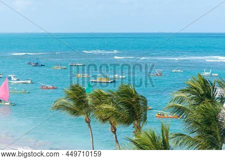 Tourist Rafts Of Porto De Galinhas Beach. Ipojuca, Pernambuco - Brazil.