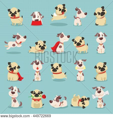 Vector Illustration Set Of Cute And Funny Cartoon Little Dogs-pupies