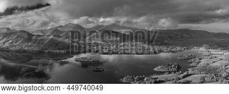 Black And White Beautiful Landscape Autumn Image Of View From Walla Crag In Lake District, Over Derw