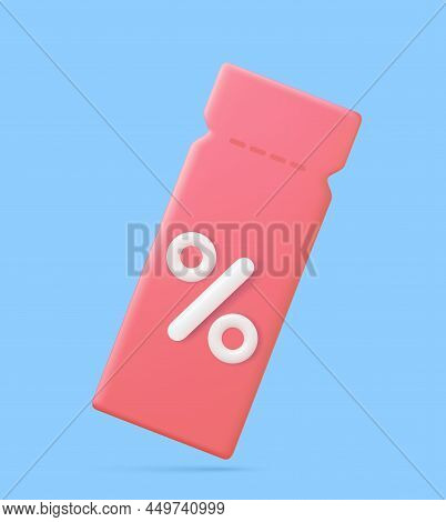 3d Render Discount Coupon With Percentage Sign. Voucher Card Cash Back Template Design With Coupon C
