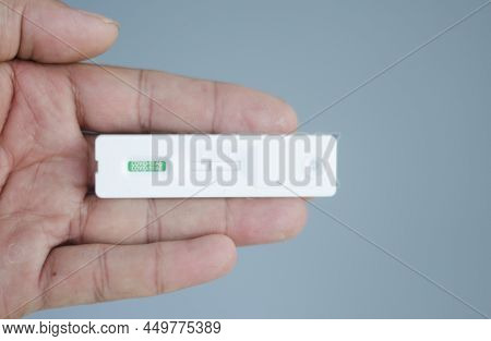 Hand Catching Covid-19 Ag Test Negative (atk) Test Kit With Copy Space Concept To Control The 2019 C