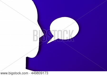 Paper Face And Speech Bubble On Colorbackground Copy Space For Text, Communication, Symbolic- Image