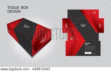 Tissue Box Design Red And Black Polygon Concept, Box Mock Up, 3d Box, Can Be Use Place Your Text And