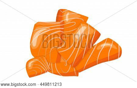 Fresh Salmon Fillet, Pieces Cube, Food. Vector Stock Illustration Isolated On White Background For C