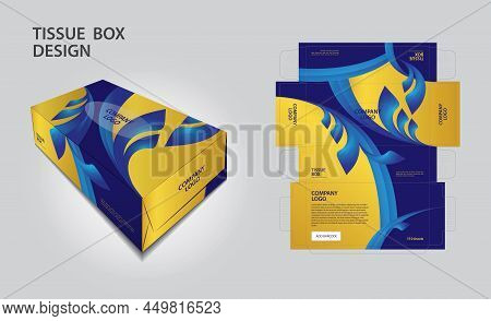 Tissue Box Design Gold And Blue Luxurious Concept, Box Mock Up, 3d Box, Can Be Use Place Your Text A