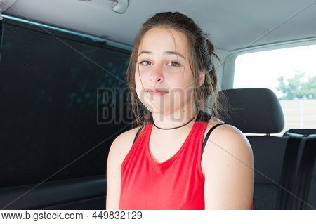 Young Teenage Girl Inside An Campervan In Vanlife Van Roadtrip Concept