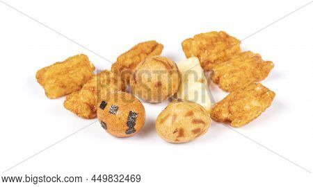 Tasty Japanese Crackers On A White Background