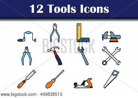 Tools Icon Set. Editable Bold Outline With Color Fill Design. Vector Illustration.