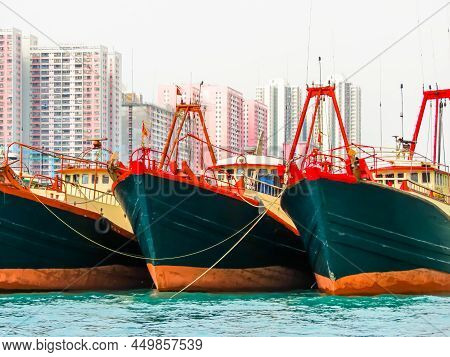 Aberdeen, Hong Kong - November 09, 2012: Aberdeen Harbour, Former Floating Village. Fishing Boats In