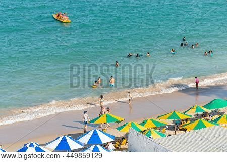 Ipojuca, Pe, Brazil - October 15, 2021: Aerial View Of People On The Beach Of Porto De Galinhas On A