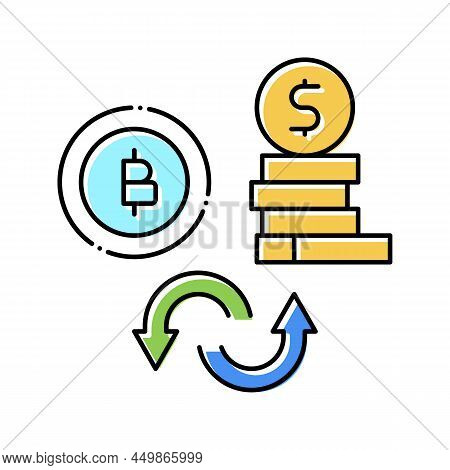 Currancy Money To Bitcoin Color Icon Vector. Currancy Money To Bitcoin Sign. Isolated Symbol Illustr