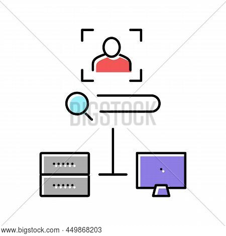 Server Data Base For Storage Face, Online Face Id App Color Icon Vector. Server Data Base For Storag