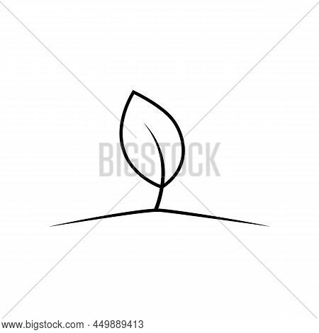 A Sprout Growing Under The Sun Glyph Icon. Outline Vector Black Icon Isolated On A White Background.
