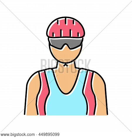 Female Cyclist Color Icon Vector. Female Cyclist Sign. Isolated Symbol Illustration