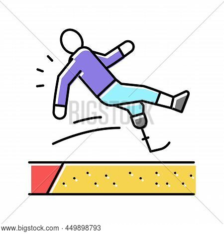Broad Jump Handicapped Athlete Color Icon Vector. Broad Jump Handicapped Athlete Sign. Isolated Symb