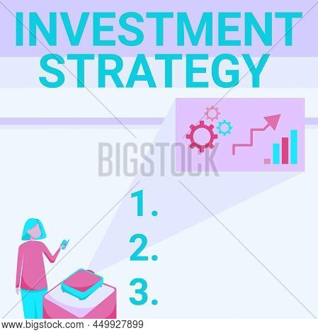Text Sign Showing Investment Strategy. Concept Meaning What Guides An Investor Decision Based On Goa