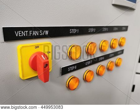 On Off Selector Switch Ventilation Fan With Row Of Led Pilot Lights On Low Voltage Switchboard Capac