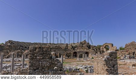 Panoramic View Of The Ruins Of Ticaret Agora In Side, Turkey