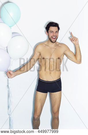 Funny Caucasian Man Impressed Something Positive While On Party Or Club Presentation Wearing Contras